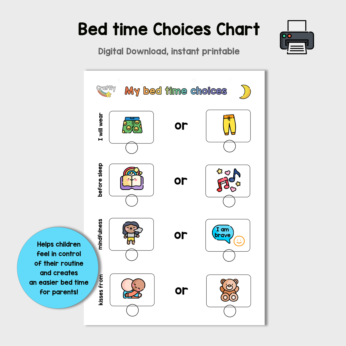 Bed Time Choices Routine Chart