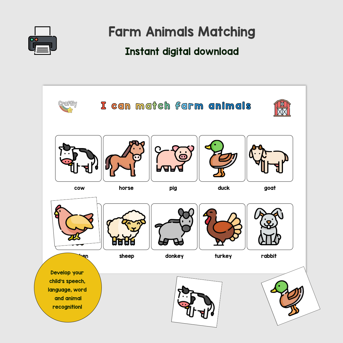 Farm Animals Matching Activity