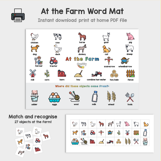 Farm Word Mat and Matching Activity (S)