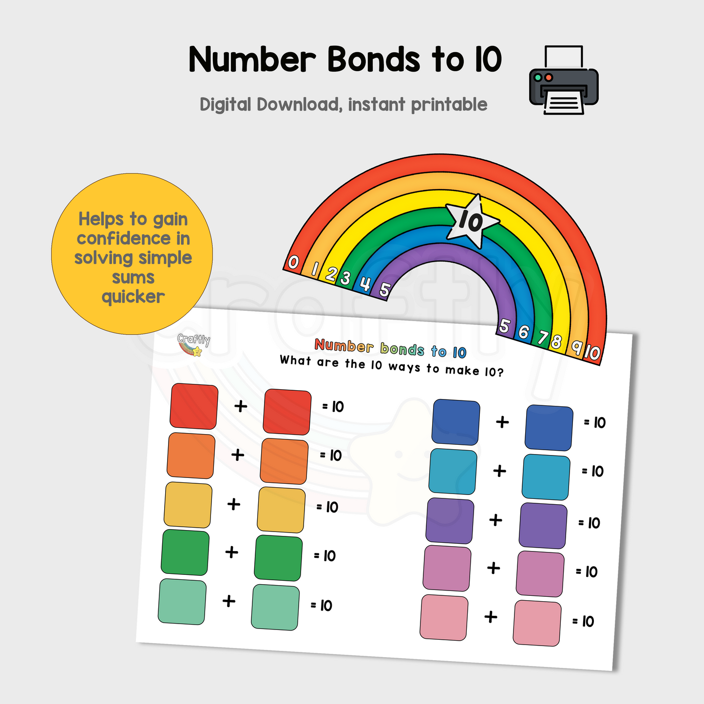 Number Bonds to 10 Rainbow and Activity
