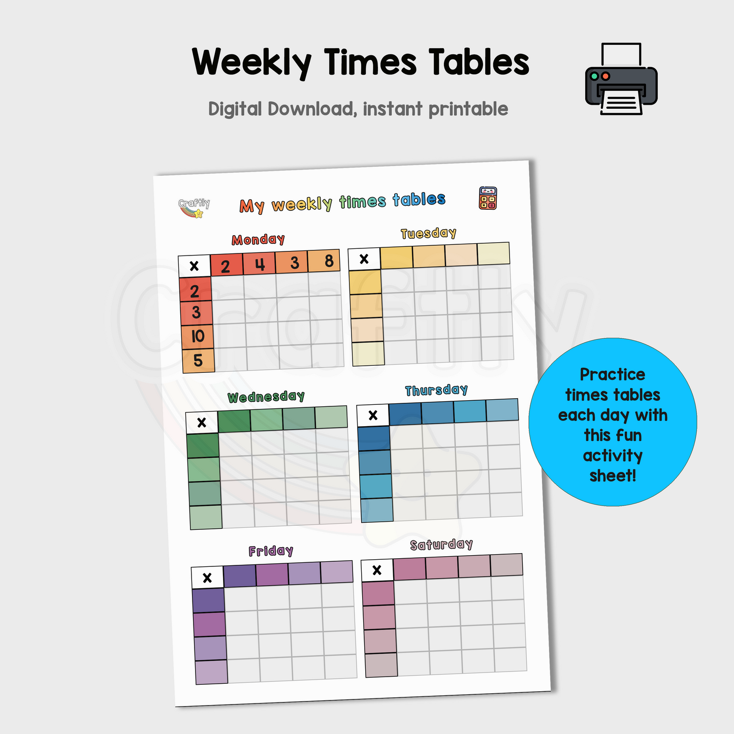 Daily Times Table Practice Sheet