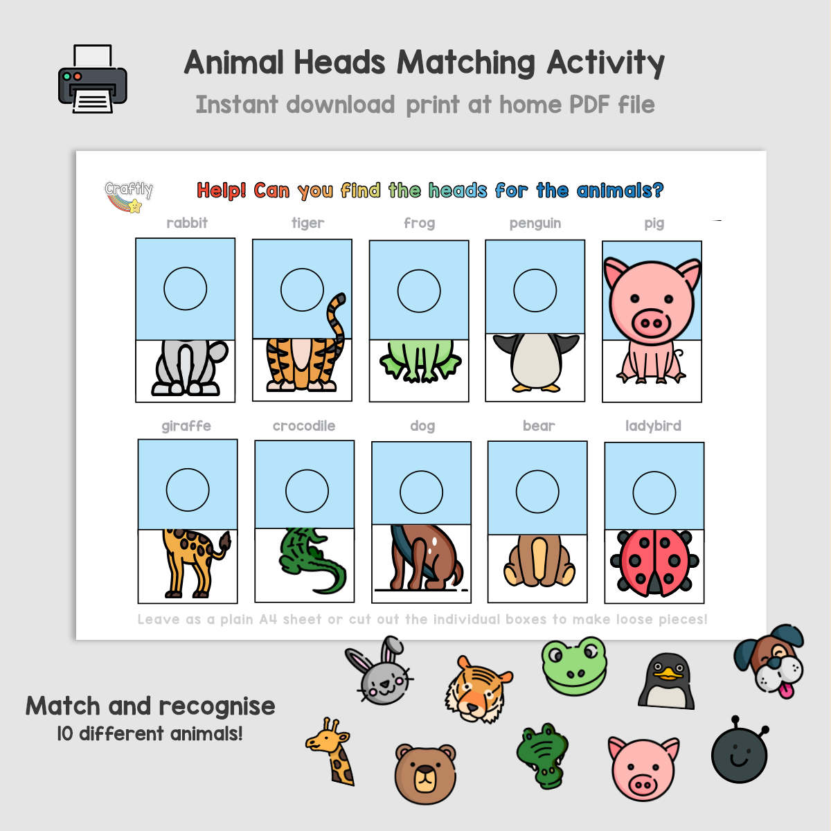 Animal Heads Matching Activity (S)