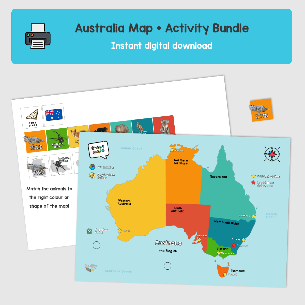 Australia Map And Activities Bundle (S)
