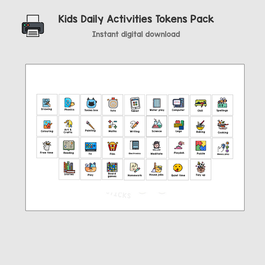 Kids Daily Home Activities Picture Tokens