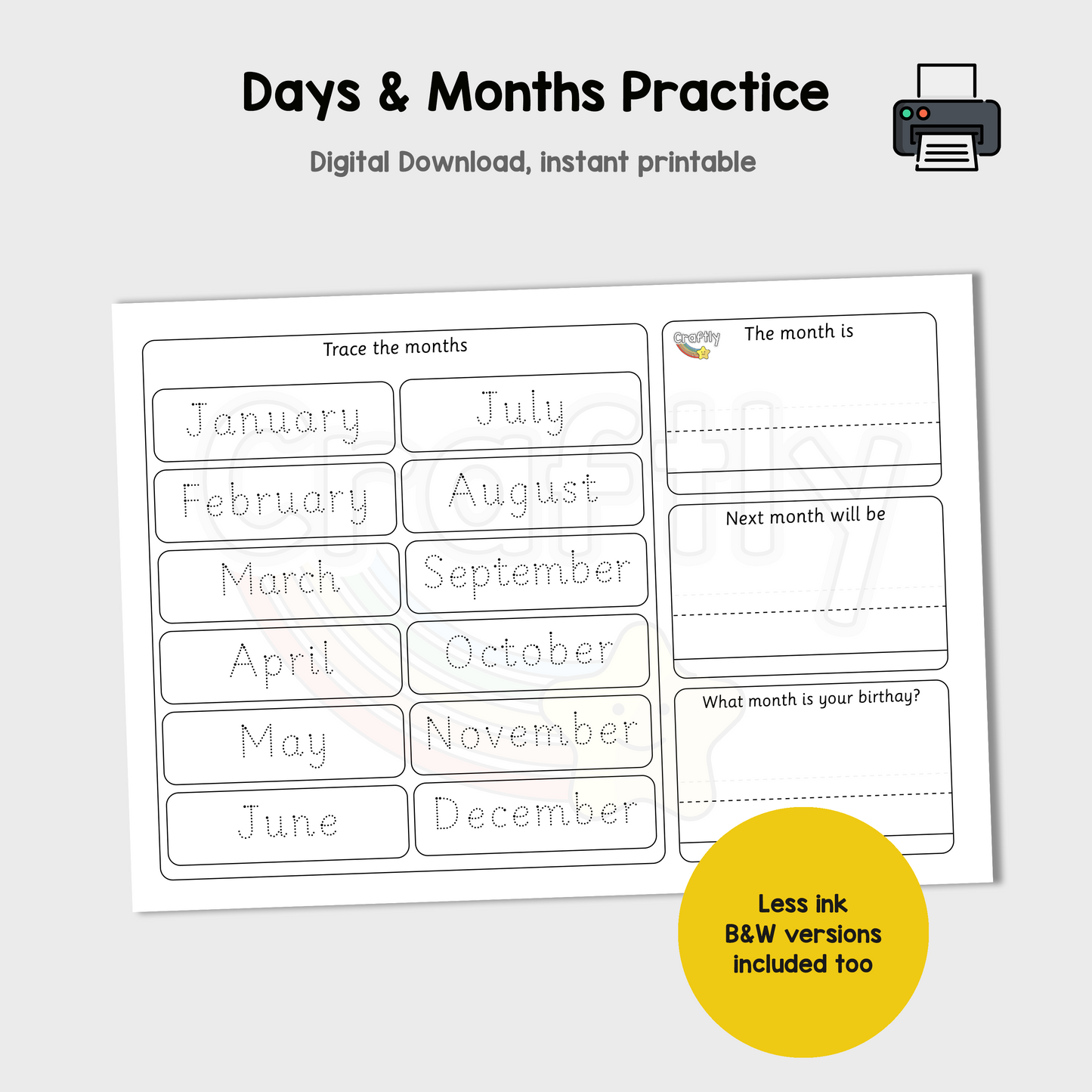 Days and Months Tracing