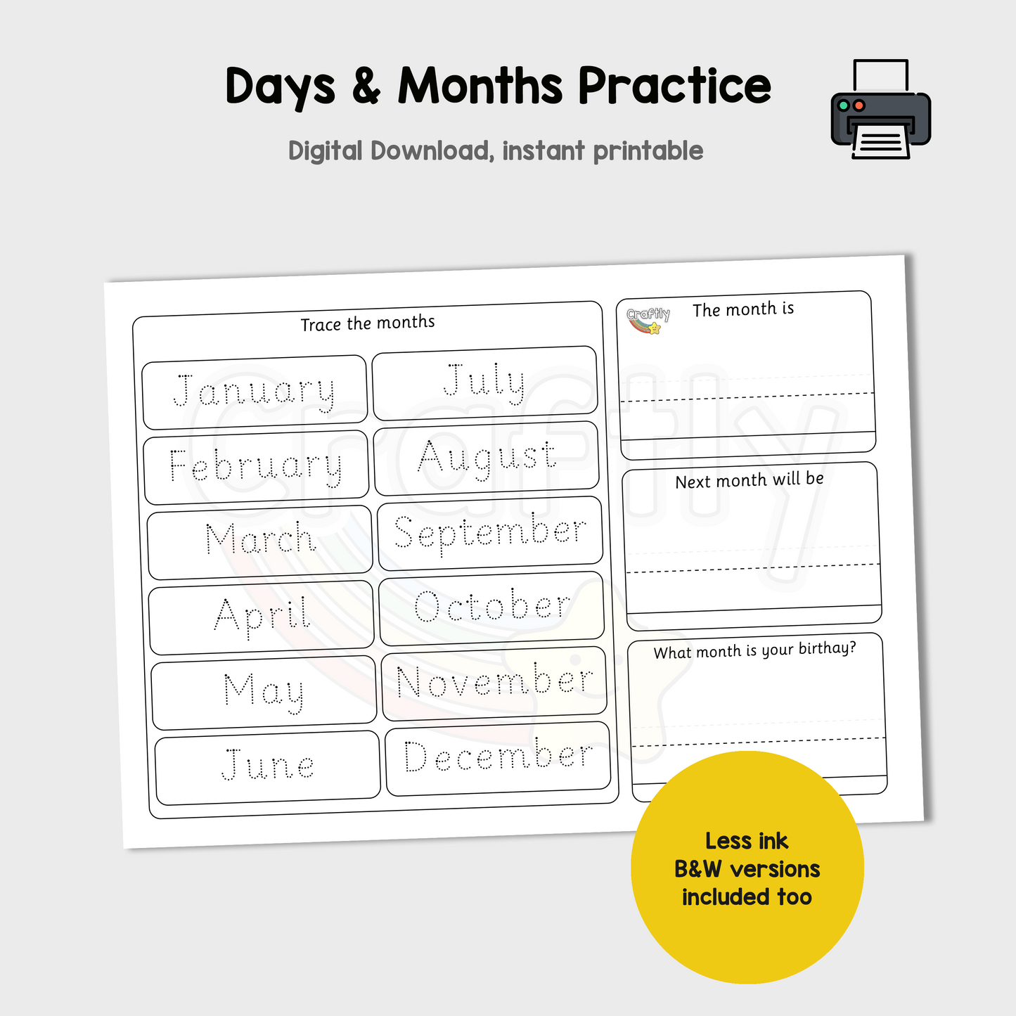 Days and Months Tracing (S)