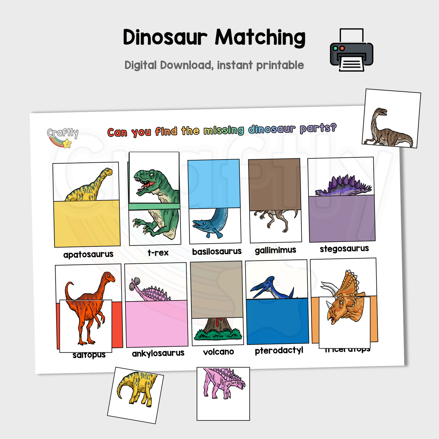 Dinosaur Puzzle Matching Activity