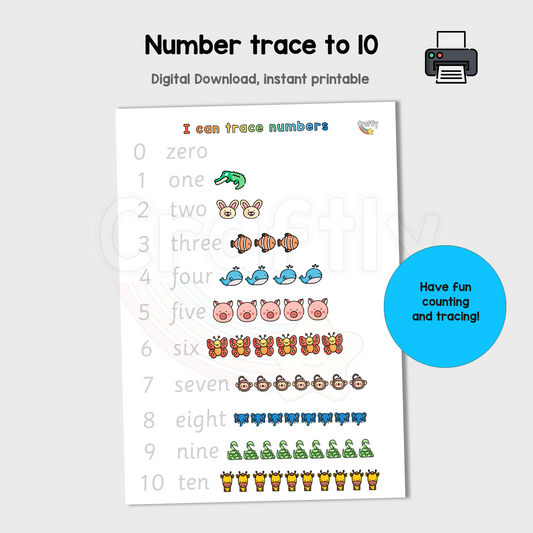 Number Trace and Match to 10 Activity (S)