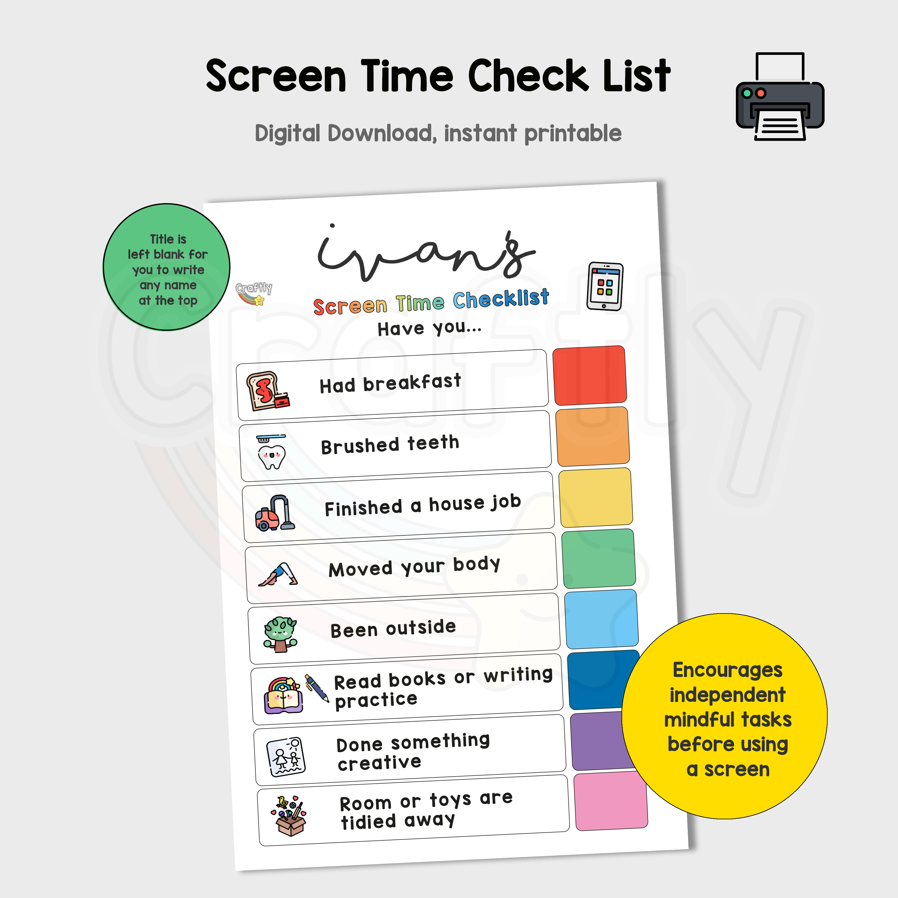 Screen Time Checklist – CraftlyPrintables