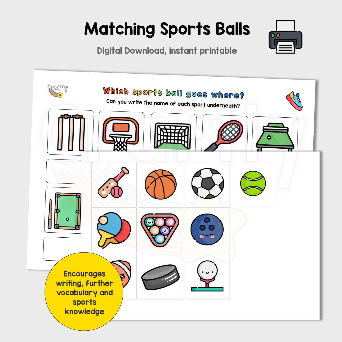 Sports Balls Matching and Writing Activity