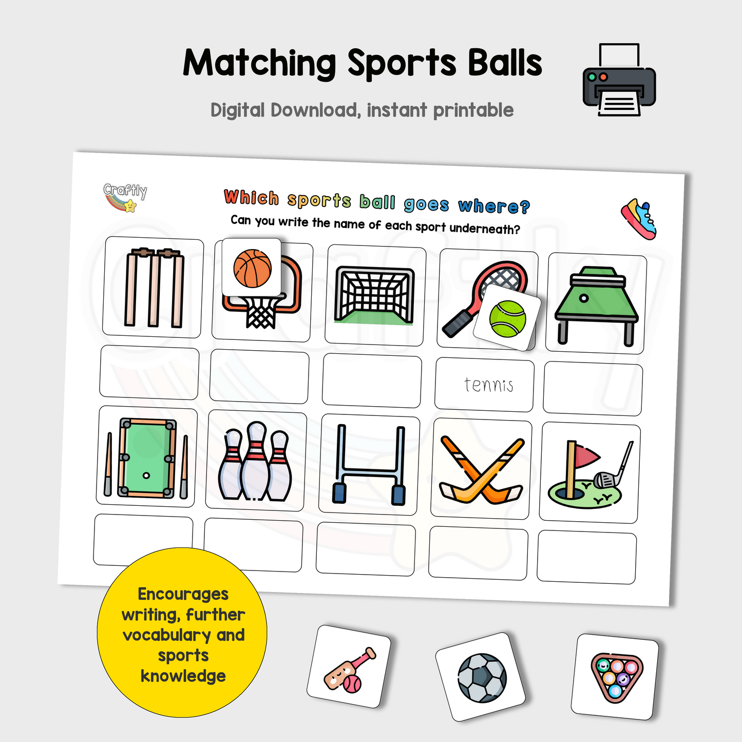 Sports Balls Matching and Writing Activity (S)
