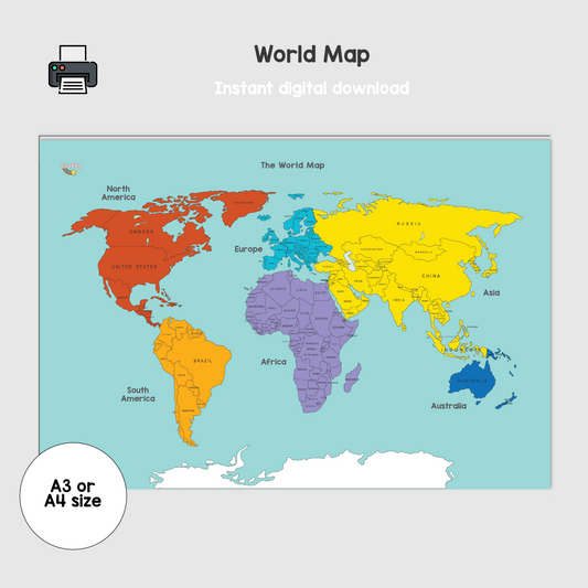 World Map for Kids Printable (S)