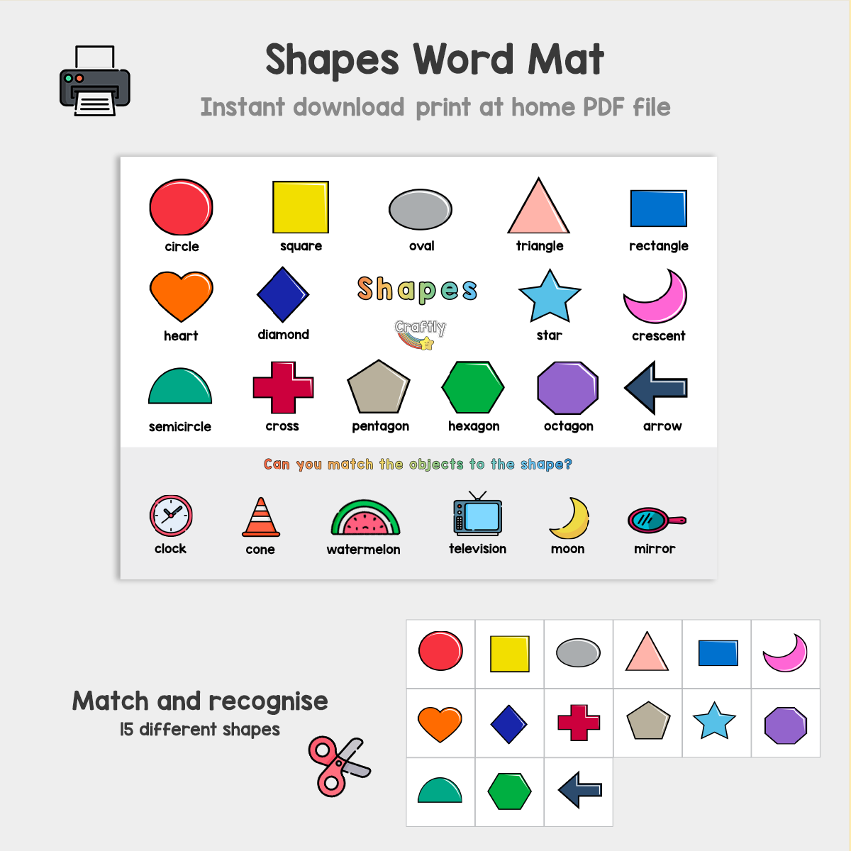 Shapes Word Mat and Matching Activity
