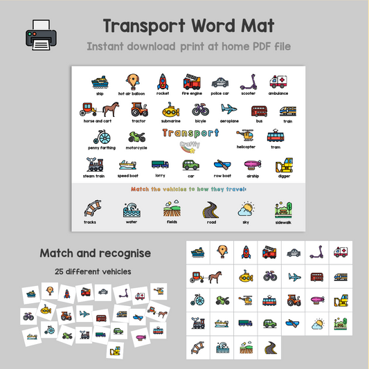 Transport Word Mat and Matching Activity