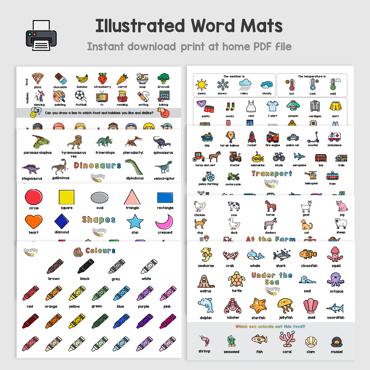 Word Mats and Matching Activities Bundle