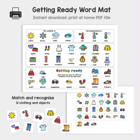 Getting Ready Word Mat and Matching Activity