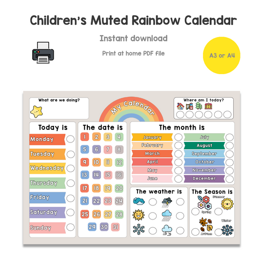 Children's Muted Rainbow Calendar