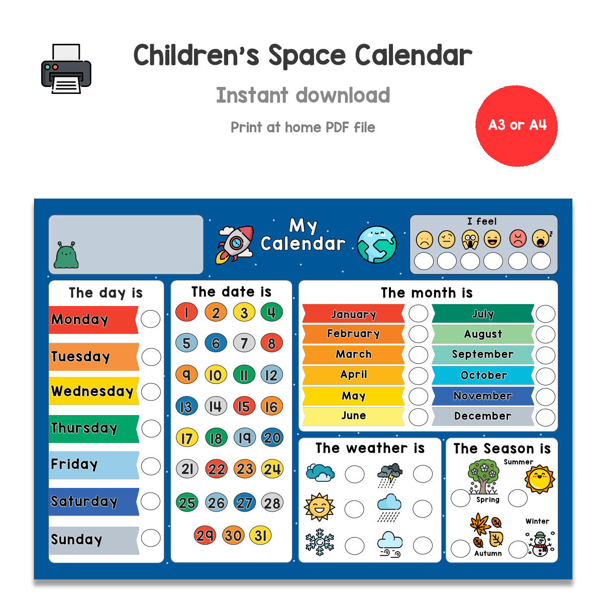 Children's Space Calendar